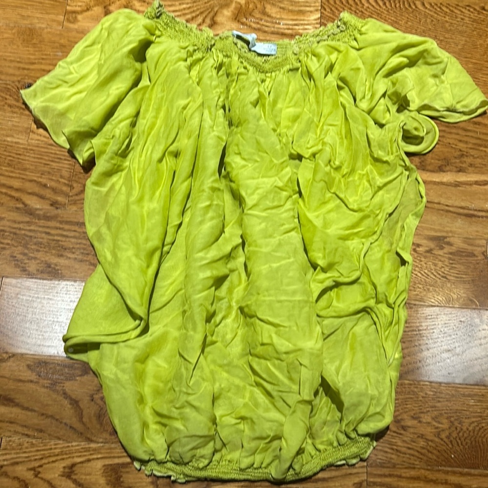Silk Sheer Green Blouse - Short Sleeve, Size Small